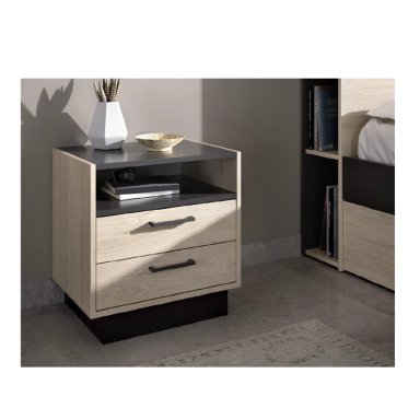 VELADOR MESA DE NOCHE CLASICO MOBBY COLOR MANZANO/NEGRO 2 CAJONES TU MESITA