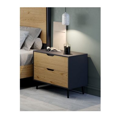 VELADOR MESA DE NOCHE MODERNO ACUARIUS COLOR NEGRO/DUNA  2 CAJONES  TU MESITA