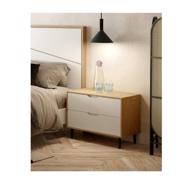 VELADOR MESA DE NOCHE MODERNO ACUARIUS II COLOR HAYA/BLANCO 2 CAJONES TU MESITA