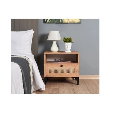 MESA DE NOCHE  VELADORR ANDREINA COLOR ROVERE  1 CAJON CON RATAN TU MESITA