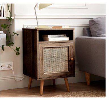 MESA DE NOCHE ARIOSTO COLOR  MARRON  CON REJILLA DE RATAN 1 PUERTA TU MESITA