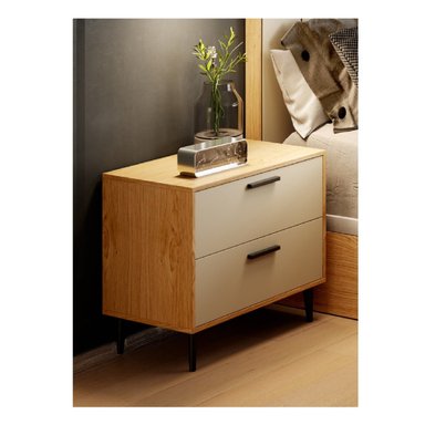 VELADOR MESA DE NOCHE MODERNO ACUARIUS COLOR  HAYA/BLANCO 2 CAJONES TU MESITA