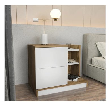 VELADOR MESA DE NOCHE MULTIUSOS XENIA COLOR BLANCO/MARRON 2 CAJONES MAS REPISAS TU MESITA