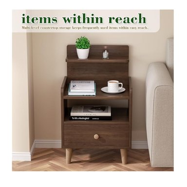 MESA DE NOCHE MULTIUSOS YIDA COLOR MARRON 1 CAJON MAS REPISAS TU MESITA