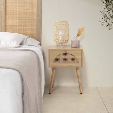 VELADOR VINTAGE PORTUGAL COLOR ROVERE CON REJILLA RATAN 1 CAJON TU MESITA