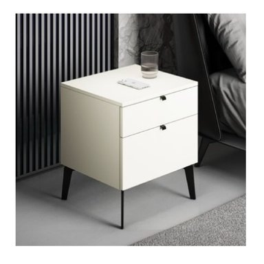 MESA DE NOCHE VELADOR MINIMALISTA ANDREW  COLOR BLANCO 2 CAJONES TU MESITA