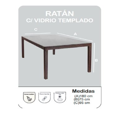 MESA CLÁSICA ESTILO RATÁN MENFIS  COLOR MARRÓN  VIDRIO TEMPLADO TU MESITA - 2