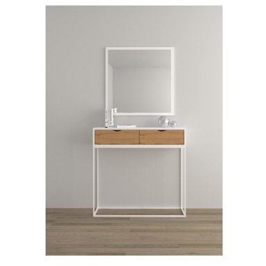 CONSOLA INDUSTRIAL SCOTT COLOR BLANCO/NATURAL 2 CAJONES BASE METALICA TU MESITA