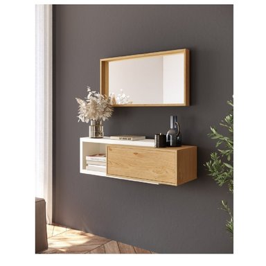 MODERNA CONSOLA FLOTANTE IBIS 1 PUERTA COLOR BLANCO/NATURAL TU MESITA - 1