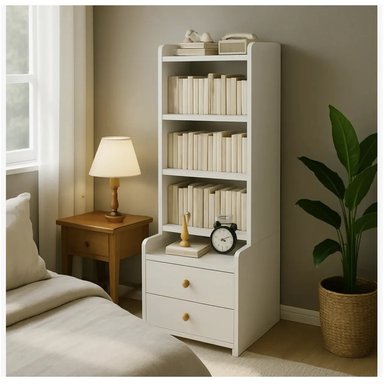 VELADOR ALTO CON ESTANTES OSLO BLANCO 2 CAJONES TU MESITA