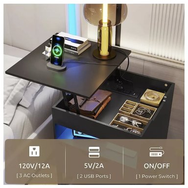 VELADOR MULTIFUNCIONAL MATIAS TIPO A CON TABLERO ELEVABLE Y LUZ LED TU MESITA - 2
