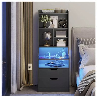 VELADOR ALTO CON LUZ LED Y PANEL DE CARGA EDUARDO COLOR GRAFITO TU MESITA