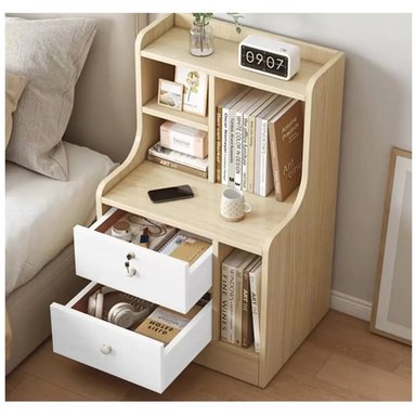 VELADOR NORDICO MODERNO NATALIA 2 CAJONES MANZANO/BLANCO TU MESITA