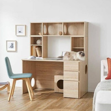 ESCRITORIO CON ESPACIO PARA MASCOTA RAMIRO COLOR SONOMA TU MESITA