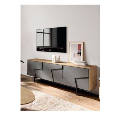 MESA DE TV TRIDIMENSIONAL OGOST 55' COLOR DUNA/GRIS OSCURO 3 PUERTAS TU MESITA - 1