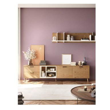 MESA DE TV MODERNA STONE 65' HAYA/BLANCO 2 PUERTAS 2 CAJONES TU MESITA