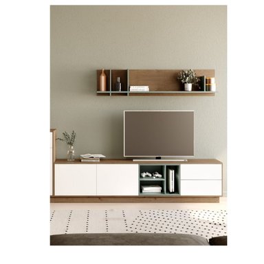 MESA DE TV CLÁSICA NORMAND 60' COLOR MARRÓN/BLANCO/AGAVE 2CAJOES 2 PUERTAS TU MESITA - 1