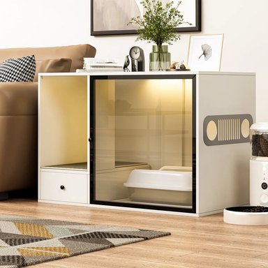 MUEBLE PARA GATO CON ESPACIO PARA ARENERO PORUÉ BLANCO TU MESITA - 1