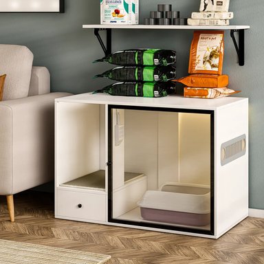 MUEBLE PARA GATO CON ESPACIO PARA ARENERO PORUÉ BLANCO TU MESITA - 3