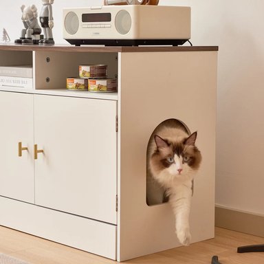 MUEBLES DE GATO CON ESPACIO PARA ARENERO ZACA BLANCO/CHOCOLATE TU MESITA - 2