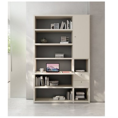 LIBRERO CON ESCRITORIO ABATIBLE  URANO COLOR BLANCO 2 PUERTAS 2 CAJONES TU MESITA