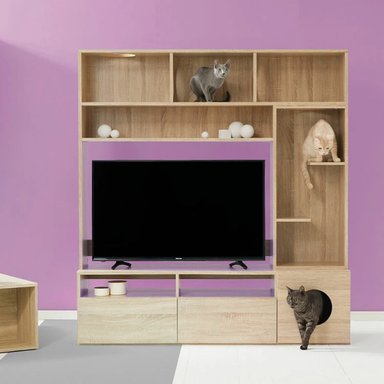 CENTRO DE ENTRETENIMIENTO CON ZONA PARA GATOS ADÁN COLOR SONOMA TU MESITA