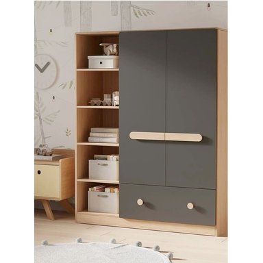 ARMARIO INFANTIL MODERNO CON ESTANTES JIMMY COLOR PLOMO/PANELA TU MESITA