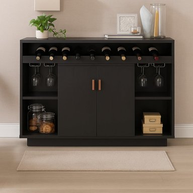MUEBLE DE BAR MODERNO PORTA VINOS Y COPA CÓRDOVA NEGRO TU MESITA