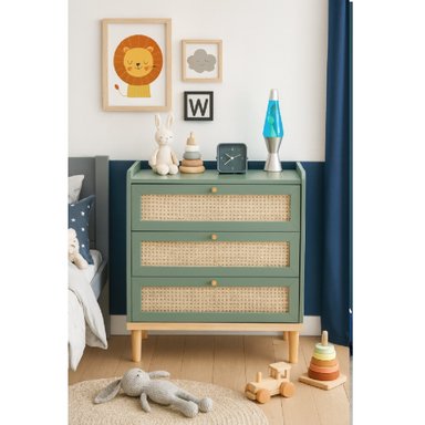 CÓMODA INFANTIL CON RATAN ALEJANDRO 3 CAJONES COLOR AGAVE TU MESITA