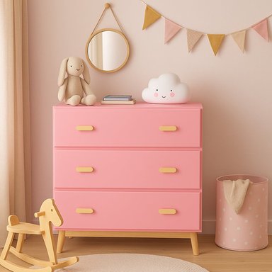 CÓMODA INFANTIL MODERNA BELA 3 CAJONES COLOR ROSADO TU MESITA