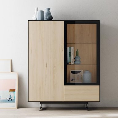 VITRINA MODERNA TEKA CON 2 PUERTAS 1 CAJÓN COLOR MANZANO/NEGRO TU MESITA - 1