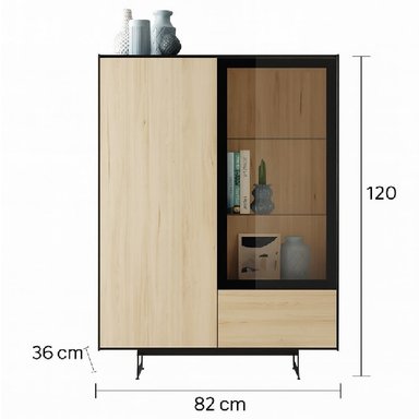 VITRINA MODERNA TEKA CON 2 PUERTAS 1 CAJÓN COLOR MANZANO/NEGRO TU MESITA - 2