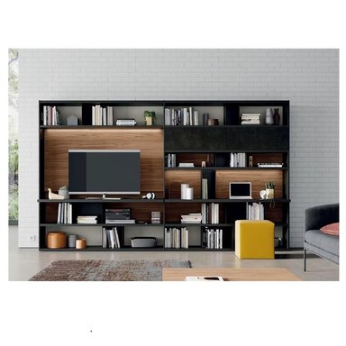 LIBRERO Y ESTANTE MINIMALISTA FERREL COLOR NEGRO/GALES 2 CAJONES TU MESITA