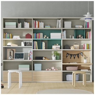 ESTANTE MINIMALISTA MULTIUSOS MISISIPI COLOR BLANCO/DUNA/VERDE 2 PUERTAS TU MESITA