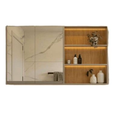 MUEBLE DE BAÑO FLOTANTE CON ESPEJO Y LUCES LED BENNETT COLOR TAUPE/ROBLE BURALO TU MESITA - 2