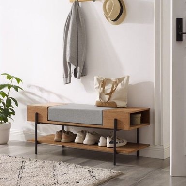 RECIBIDOR INDUSTRIAL IZAN COLOR ROBLE BURALO CON ASIENTO ACOLCHONADO TU MESITA