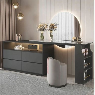 TOCADOR  MÁS CÓMODA MODERNO ADELLA 4 CAJONES NEGRO/PLOMO TU MESITA