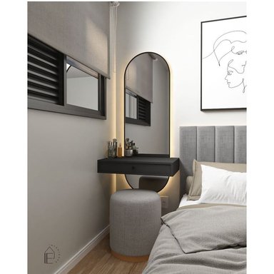 TOCADOR FLOTANTE CON ESPEJO RETROILUMINADO MÁS BANQUETA ZAINA COLOR NEGRO TU MESITA