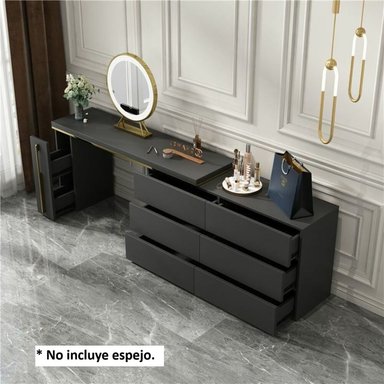 TOCADOR MÁS CÓMODA MODERNA FIORE 6 CAJONES NEGRO TU MESITA - 2
