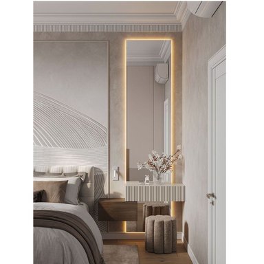 TOCADOR Y VELADOR FLOTANTE CON ESPEJO RETROILUMINADO 150 CM LAYLA COLOR CAPRI/ESPRESSO TU MESITA