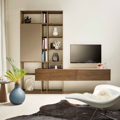 MESA DE TV FLOTANTE HORUS COLOR BELLOTA/TAUPE TU MESITA