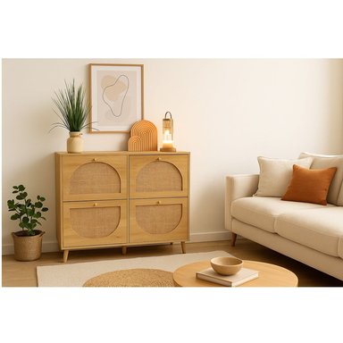 ZAPATERA BOHO CON RATÁN KIMBERLY COLOR PANELA TU MESITA