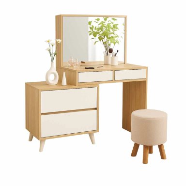 TOCADOR GALIARD CON ESPEJO Y ASIENTO COLOR ROBLE BURALO\BLANCO TU MESITA - 2