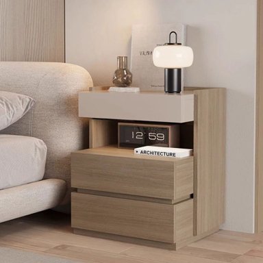 VELADOR MODERNO MILOSH 3 CAJONES COLOR GARDEN OAK/CAPRI TU MESITA