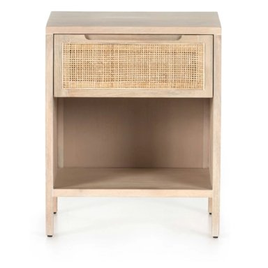 VELADOR RÚSTICO CON RATÁN MARLOT COLOR DUNA 1 CAJÓN TU MESITA