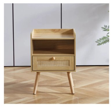 MESA DE NOCHE CON RATÁN OLIVER COLOR PANELA 1 CAJÓN TU MESITA