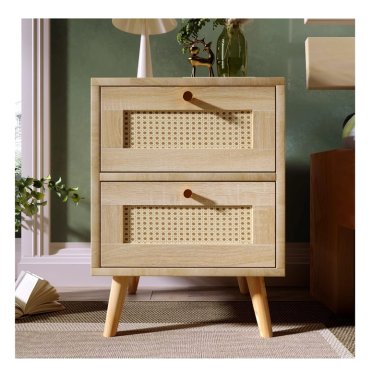 MESA DE NOCHE CON RATÁN OLIVIA COLOR ROVERE 2 CAJONES TU MESITA