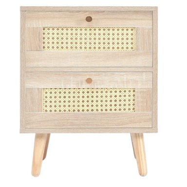 MESA DE NOCHE CON RATÁN OLIVIA COLOR ROVERE 2 CAJONES TU MESITA - 2