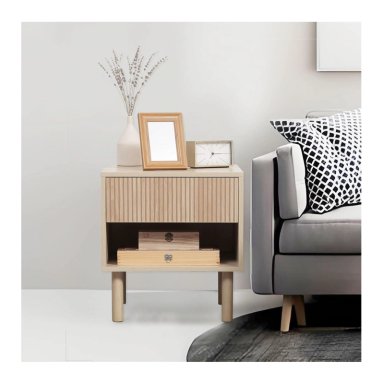 MESA DE NOCHE VELADOR AMAUTA 1 CAJÓN COLOR DUNA TU MESITA