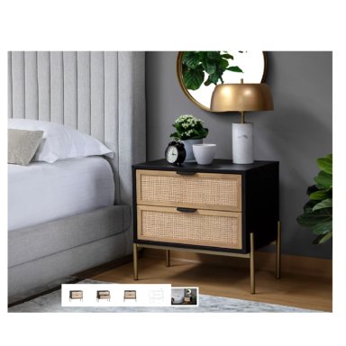 VELADOR MODERNO ROCHA COLOR NEGRO CON RATÁN 2 CAJONES TU MESITA